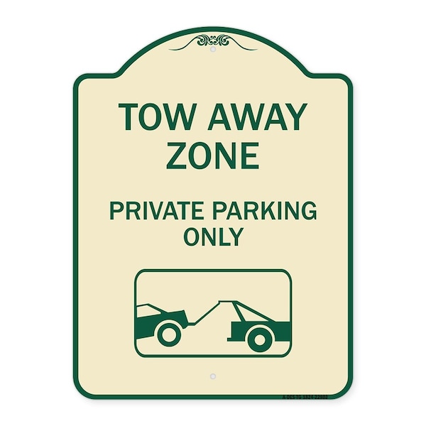Tow Away Zone Private Parking W/ Car Towing Heavy-Gauge Aluminum Sign, 24" x 18", TG-1824-22802